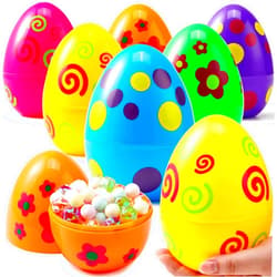 JOYIN 6 Pcs Large Printed Easter Eggs, 6 Inches Jumbo Plastic Eggs Fillable for Easter Themed Hunt Basket Stuffers Fillers Filling Treats Party Favor Classroom Prize Supplies