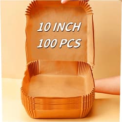 MAXTBEE 10 Inch Air Fryer Paper Liners, 100PCS Non-Stick Air Fryer Paper Liners Disposable, Oil-Proof & High-Temperature Resistant Square Baking Parchment Paper for Air Fryer,Microwave and Oven