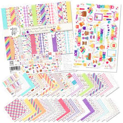 Miss Kate Cuttables Paper & Sticker Kit – Birthday Wishes – for Happy Kids Party Surprise Cake - Pattern 12x12 Scrapbook Paper 12x12 20 Sheet with 39 Designs & 1 8X12 Sticker Sheet - Scrapbooking -by Miss Kate Cuttables