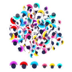 MIDELONG Googly Wiggle Eyes with Eyelashes, Plastic Self Adhesive Assorted Colors for DIY Arts Craft Sticker Eyes Scrapbooking Decorations 10mm and 15mm, 100 PCS