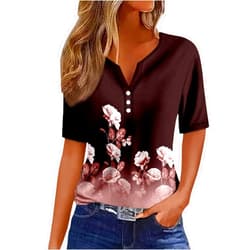 Masbird Summer Tops for Women 2024 Vacation Trendy V Neck Boho Short Sleeve Shirts Basic Tee Blouses Casual Loose Comfy Tunic