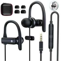 ASKUBSKU 3.5mm Headphones Sport Wired Earbuds with Microphone Noise Cancelling Earphone HiFi Stereo Over Ear Buds Wired Plug in with Ear Hook for Samsung Galaxy A15 A03s A14 S10 A12 Moto Switch MP3 Running Fit