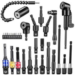 Reginary 32 Pieces Flexible Drill Bit Extension Set Including 105° Right Angle Drill Attachment 1/4, 3/8, 1/2 Inch Hex Adapter Socket Bendable Magnetic Extender Universal Bit Extension Screwdrive