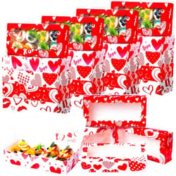 Resurhang 50 Pieces Valentines Cookie Boxes with Window Valentine's Day Treat Boxes 12'' x 5.5'' x 2.5'' Heart Bakery Boxes Red Heart Cupcake Gift Boxes Decorations for Wedding Party Favors