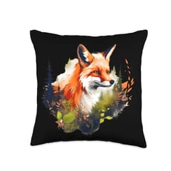 Forest Retreat & Nature Healing meet Shinrin Yoku Spirit Cunning Forest shinrin yoku red Fox Throw Pillow, 16x16, Multicolor