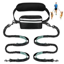 Yicostar Hands Free Dog Leash with Pouch, Double Leash for Two Dogs, Retractable Bungee with Double Padded Handles, Dog Waist Leash for Dog Walking, Running Leash for Dogs, Dog Walking Accessories