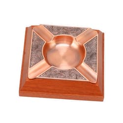 Yosoo Engraved Print Cigar Ashtray, Wood Copper Ash Tray for Indoor and Outdoor with 4 Cigar Rest Ashtray for Home Office Decoration (Red Copper Plating)