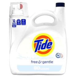 Tide Free & Gentle Liquid Laundry Detergent, 105 fl oz, 80 Loads, HE Compatible