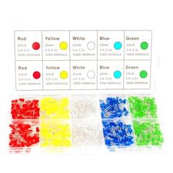 DiCUNO 450pcs (5 Colors x 90pcs) 5mm LED Light Emitting Diode Round Assorted Color White/Red/Yellow/Green/Blue Kit Box