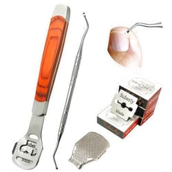 POQOD 43 Pcs Callus Shaver for Feet Set, (1 Stainless Foot File &1 Foot File Heads & 40 Replacement Slices Blades & 1 Nail Cleaning), Professional Callus Remover for Feet Tools for Wet and Dry Feet