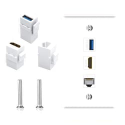 Poyiccot HDMI RJ45 Wall Plate, 3Port HDMI USB Outlet Wall Plate, 1 x HDMI Female to Female Jack + 1 x Cat6 RJ45 Ethernet + 1 x USB 3.0 Jack Support Keystone Wall Plate for Face Plate, White