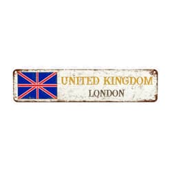 WoGuangis London Retro Wall Decoration Plaques United Kingdom Metal Tin Sign City Souvenir Travel Lover Gift Aluminum Metal Sign National Flag Sign for Kid Room Living Room 18X4In