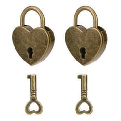 Mozeat Lens 2Pack Mini Bronze Antique Heart Shaped Padlock with Key, Small Metal Vintage Heart Shape Padlock Archaize Style Heart Shaped Lock for Diary Book Padlock, Jewelry Box, Storage Box, Suitcase, Handbag