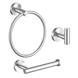 TURS Brushed Steel Towel Ring Toilet Paper Holder Towel Hook 3-Pieces Bathroom Towel Holder Set SUS304 Stainless Steel Bathroom Accessories Kit Wall Mounted