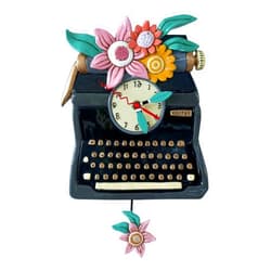 Allen Designs P2051 Swinging Pendulum Clock Black Vintage Writer Typewriter Design 14 inches x 8 inches
