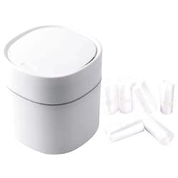 Sheebo Modern Plastic Mini Wastebasket Trash Can with Lid and 180 Counts Strong Mini Trash Bag Bundle