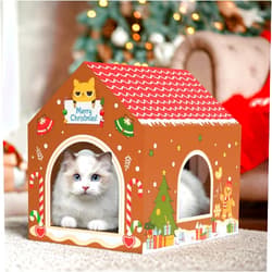 WESTERN HOME Cardboard Cat House, Christmas Birthday Holiday Cardboard Cats Scratcher House (16.5''x12.5''x15.5'') Xmas Decor Pet Gingerbread Playhouse, Kitten Small Animals Scratch Box Indoor Cat House