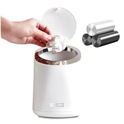 QLFJ-FurDec Mini Desktop Trash Can with 90 Trash Bags, Press-Type Countertop Wastebasket with Lid, Small Plastic Garbage Can for Bathroom Bedroom Living Room Dressing Table(White)