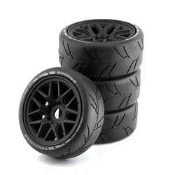 Chanmoo 1/8 RC On Road Car Tires and Wheels Rims 17mm Hex OD 103mm Rubber Rally Tyres for 1:8 Scale RC On-Road Racing Car HPI WR8 HSP Hobao ARRMA Redcat Losi Kyosho VRX RC Drift Car 4PCS (Black)