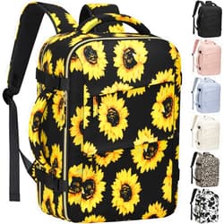 Tenot Carry on Backpack for Women TSA Approved 15.6 Inch Travel Laptop Backpack for Women Travel Essentials Womens Travel Backpack Foldable Suitcase Backpack for Travel Sunflower Floral