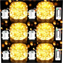 Lakumu 6-Pack 33FT 100 LED Fairy Lights Battery Operated, Remote Control String Lights with Timer, 8 Modes Waterproof Outdoor Twinkle Lights for Bedroom Classroom Dorm DIY Christmas Party, Warm White