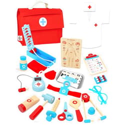 Lehoo Castle Kids Doctor Set, Wooden Doctor Kit for Toddlers, Pretend Play Medical Set with Stethoscope, Gift for Kids Toddlers Ages 3 4 5 6 Year Old
