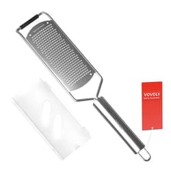 Vovoly Professional Zester Grater Fine for Hard Cheese, Citrus Fruits, Garlic, Chili, Cinnamon and Nutmeg, Kitchen grater with Razor-Sharp Stainless Steel Blade (Fine)