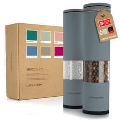 LARS NYSØM Salt and Pepper Grinder Set 2 pieces I Salt Pepper Mill with Adjustable Ceramic Grinder I Design Spice Grinder Set Manual(Ash Gray)