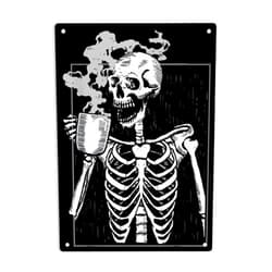 ERMUHEY Funny Skeleton Drinking Coffee Sign Metal Tin Sign, Caffeine Lover Coffee Brewer Poster for Home Cafes Bars Pub Man Cave Wall Decor Plaque Sign 12x8 Inch