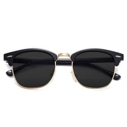 SOJOS Retro Semi Rimless Polarized Sunglasses Horn Rimmed UV400 Glasses SJ5018, Yellow Tortoise Frame/Green Lens