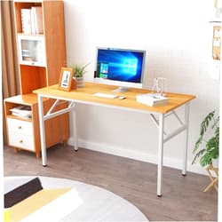 SogesGame 47 inches Computer Desk Folding Table Small Writing Desk Compact Desk Foldable Desk No Install Needed,Teak White,LP-AC5YW-120