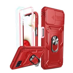 LeYi for Samsung A12 Case: Galaxy A12 Case with Slide Camera Cover + [2 Pack] HD Screen Protector, 360 Full Body Military-Grade Protective Phone Case with Kickstand for Galaxy A12, Red