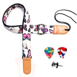 Eyeshot Ukulele Strap, Adjustable Hawaiian Denim Print Ukulele Shoulder Strap, Suitable for Soprano Concert Tenor Baritone String Instruments
