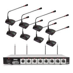 Pyle 8 Channel Wireless Microphone System - Portable VHF Cordless Audio Mic Set with 1/4