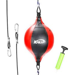 Intsun LUOWAN Speed Punch Bag Leather Speed Ball Hanging Boxing Punching Ball, Double End Ball with Boxing Reflex Ball and Pump for Gym MMA Boxing Sports Punch Bag Adult Kids Men Women