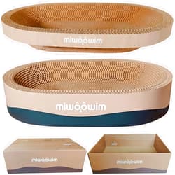 Miwoowim 3PSC Cat Scratcher Cardboard, Oval Cat Scratch Pad Bowl Nest for Indoor Cats, Round Cat Scratching Board Corrugated Lounge Cat Bed, Furniture Protector for Couch