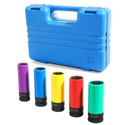 Zlirfy 5PCS 1/2 Inch Drive Impact Lug Nut Socket Set,Drive Deep Impact Socket,Car Accessories 15 17 19 21 22 MM Non-Marring Thin Wall Wheel Protector Nut Socket,Fit for 1/2