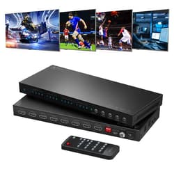 PORTTA 4x4 HDMI Matrix 4K 60Hz 4:4:4, 4 in 4 Out Switch Splitter, Audio Extractor, 16 EDID Modes with Remote Control Supports HDMI 2.0b, HDCP 2.2, HDR, YUV, ARC, 18Gbps, 3D, Downscaler 4K & 1080P