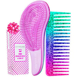 Lily England Detangler Brush & Hair Comb Set - Lightweight Hair Brush & Wide Tooth Comb for Women, Kids & Toddlers - Suitable For All Hair Types, Attractive Gift For Teen Girls, Purple-Glitter
