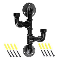 Sumnacon Heavy Duty Industrial Pipe Coat Hook Rack - Rustic Metal Clothes Holder Hanger with Hardware, Wall Mounted Iron Bath Grab Bar for Home, Office, Electroplated Black Finish