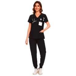COZYFIT Scrubs for Women - V-Neck Top & Cargo Pants Scrubs Set with 10 Pockets