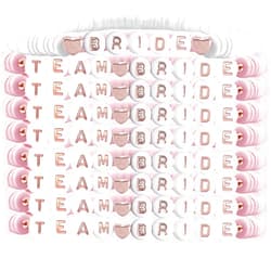 CUTERUI GIFTED Bachelorette Party Favors-9 pcs Pink Clay Disc Stretch Friendship Bracelets with Rose Gold BRIDE TEAM BRIDE Letter Beads for Bridesmaid Gifts,Bachelorette Party,Bridal Party Gifts