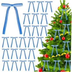 Generic 36PCS Velvet Christmas Tree Bows 5 x 7 Inch Velvet Ribbon Bow Velvet Christmas Wreath Bow Rustic Crafts Gift Bows for Christmas Tree Holiday Garland Home Wedding Decoration(Blue)
