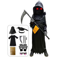 longpo Halloween Costumes for Boys Grim Reaper Costume Kids Set Scary Ghost Cosplay Outfit Halloween Party Favors Gifts