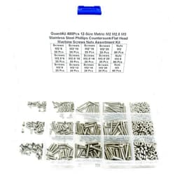 Guard4U 480Pcs 12-Size Metric M2 M2.5 M3 Stainless Steel Phillips Countersunk/Flat Head Machine Screws Nuts Assortment Kit