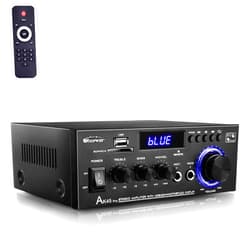 WOOPKER AK45 Pro Amplifier Home Audio Stereo Receivers with Bluetooth 5.0,Max 400W,2.0 Channel Stereo Amplifier System for Home Theater Speakers, Karaoke,Garage,Home Amp with USB,SD,RCA,2 MIC in