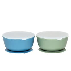 WeeSprout Suction Bowls for Baby & Toddlers (Set of 2) - 100% Silicone w/Plastic Lid - Leak Proof Feeding Supplies - Dishwasher & Microwave Safe Infant Dinnerware w/Extra Strong Base