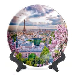 DISAOODANK Decorative Plates Paris City Springtime Wall Decor Ceramic Ornament with Display Stand and Hook Up for Festival, Parties, Wedding 8