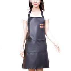 GEMBITYFUL Waterproof Apron Large Pocket PU Material Waterproof Oil-proof Dust-proof Apron Black and Red