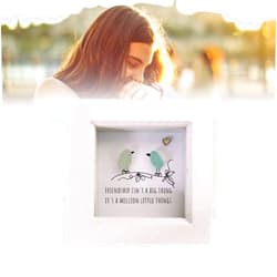 Kcsznk Friend Gift, Seaglass Art, Seaglass, Sea Glass Rainbow Birds,Stained Glass Birds,Driftwood Wall Art Decor,Friend Pebble Picture,Mini Sea Glass Frame Decor Gift for Friend